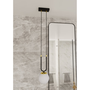 Lampada a sospensione GLAM in acciaio nero opaco e vetro opalino