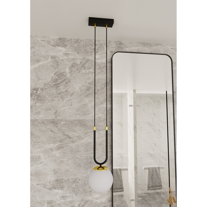 Lampada a sospensione GLAM in acciaio nero opaco e vetro opalino