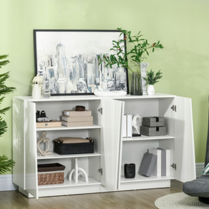 Buffet design façade blanc laqué 4 portes 2 étagères dim. 150 x 40 x 88 cm blanc