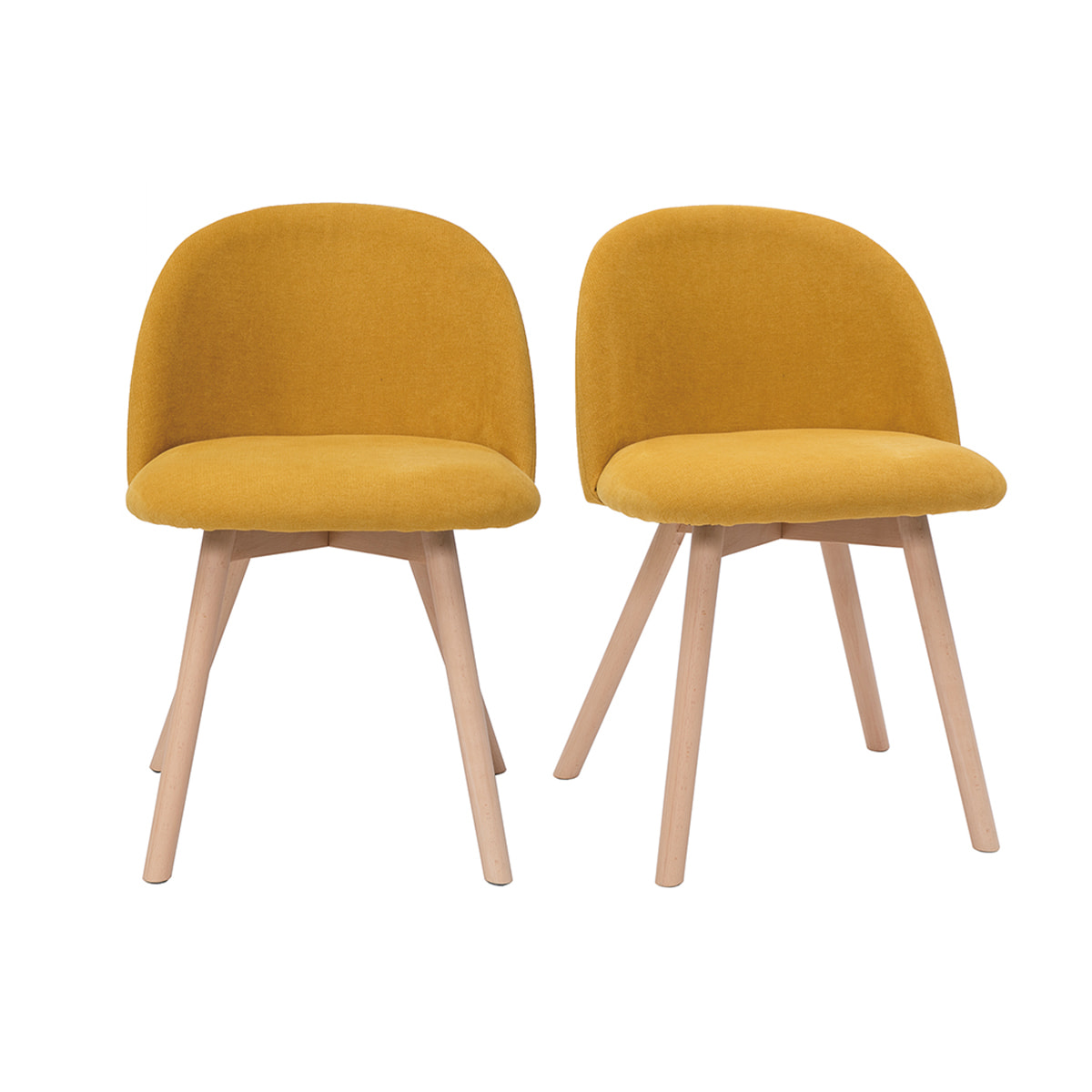 Chaises scandinaves en tissu effet velours jaune moutarde et bois clair massif (lot de 2) CELESTE