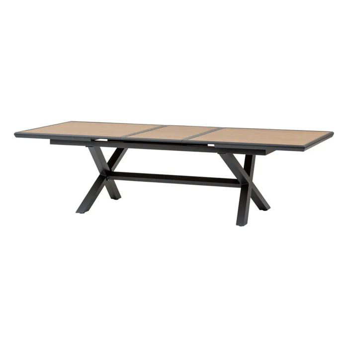 Table de jardin extensible "Axiome" effet bois honey & graphite 10 places en aluminium