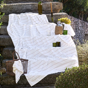 Nappe pur coton lavé motif jacquard blanc orange Rimini terracotta