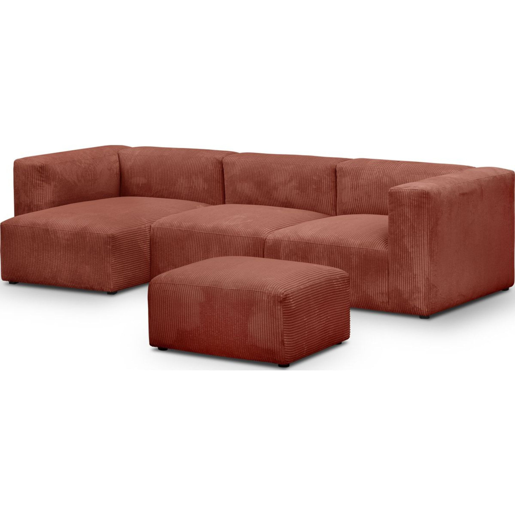 Canapé d'angle à gauche modulable 4 places en velours côtelé + pouf - MODULO