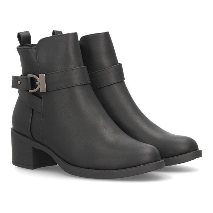 Botines de tacón ancho con hebilla para mujer