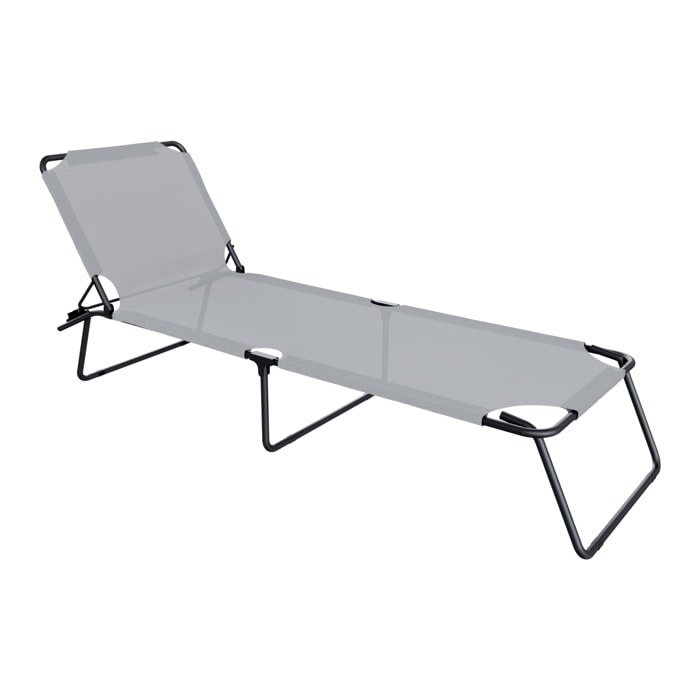 Lettino Pieghevole Prendisole Senza Tettuccio Parasole Reclinabile Regolabile Metallo Nero Sdraio Spiaggia Mare Giardino Piscina 187x53x24 Cm Grigio