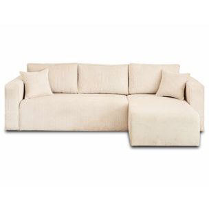 Topaze - canapé d'angle réversible - 4 places - convertible avec coffre - en velours texturé - Beige