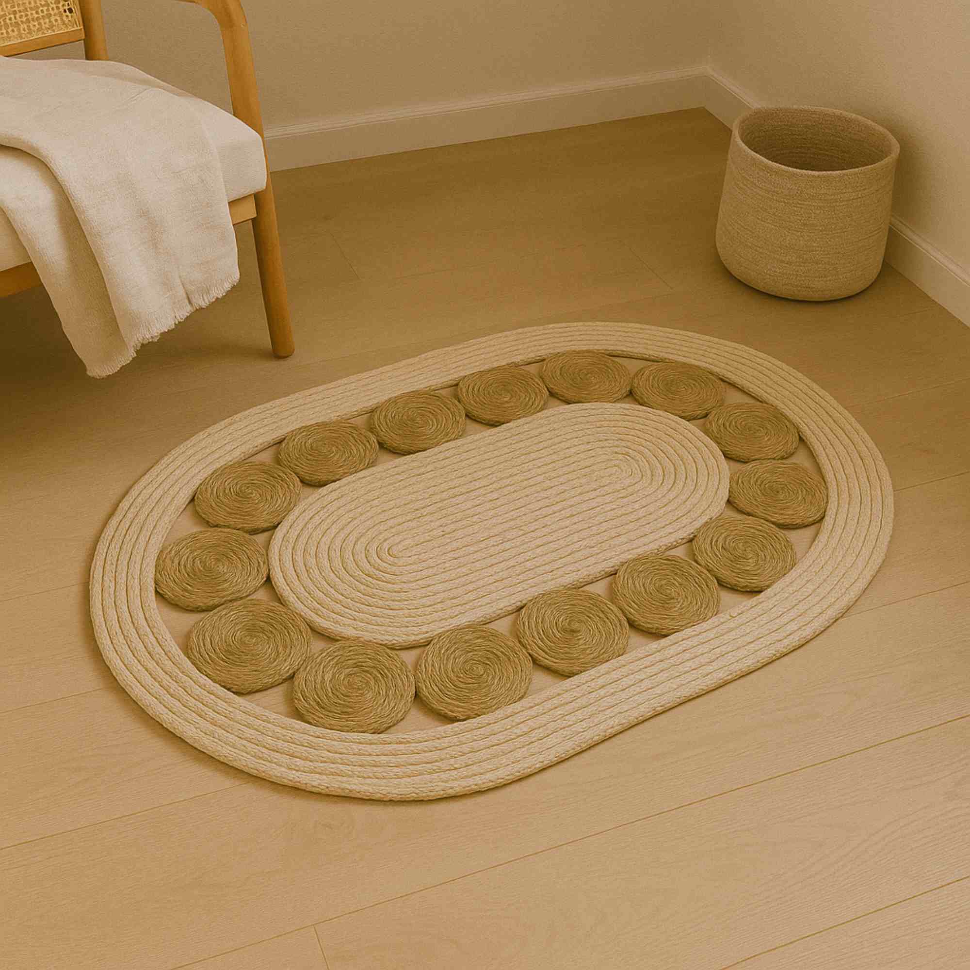 Alfombra ovalada de hoja de totora y maíz 80x50cm