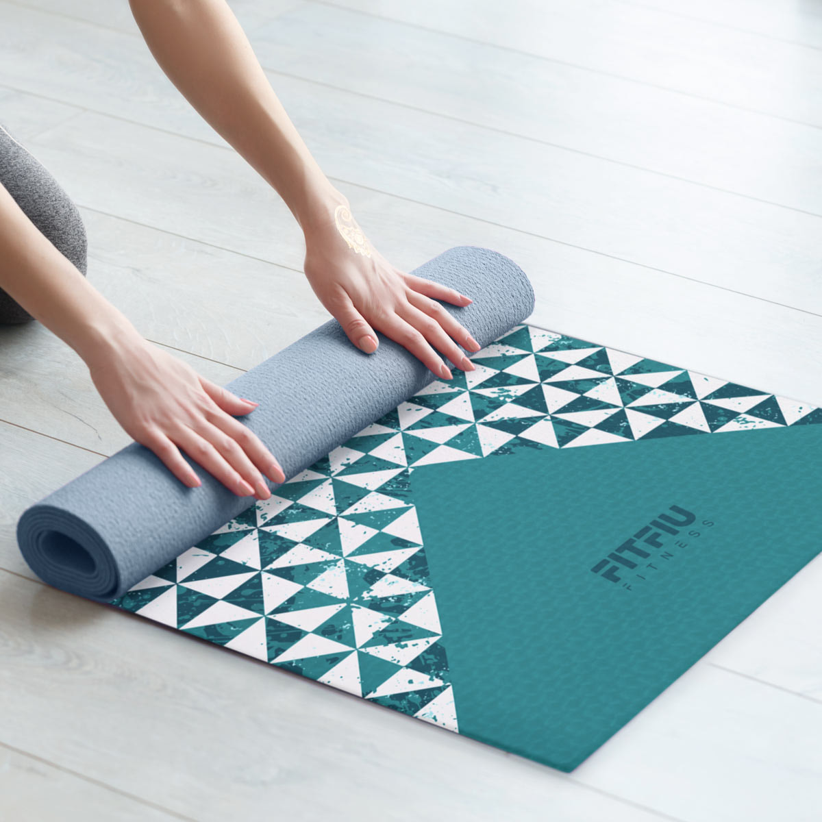 Kit de yoga et Pilates BLEU 4 accessoires tapis, bloc, cerceau et sangle