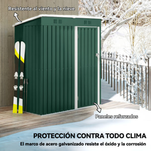 Caseta de Jardín Exterior 1,37 m², 163x90x179 cm, Cobertizo de Jardín Exterior Metálico con Puerta con Pestillo y Ranuras de Ventilación, para Almacenamiento de Herramientas, Verde