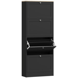 Meuble à chaussures 4 portes battantes style classique chic aspect bois clair noir