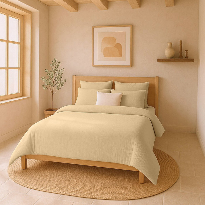 Drap housse gaze de coton lavé ecru naturel