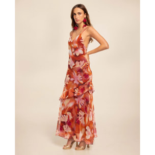 Vestido midi con volantes y estampado floral