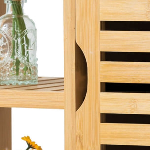 Mobiletto bagno in legno di bamboo con 1 anta e 3 ripiani 66x33x87 cm