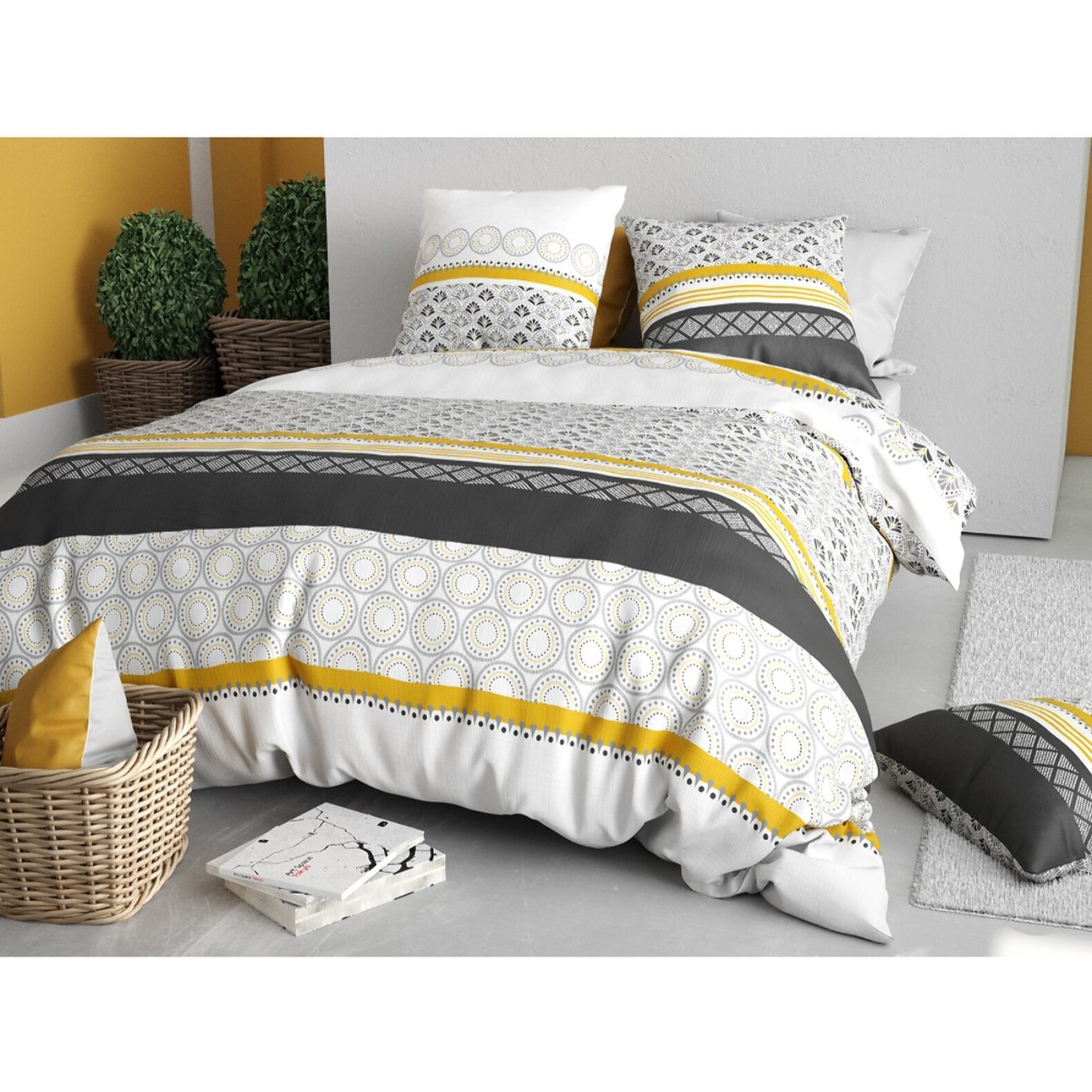 Parure housse de couette 100% coton 57fils + 2 taies