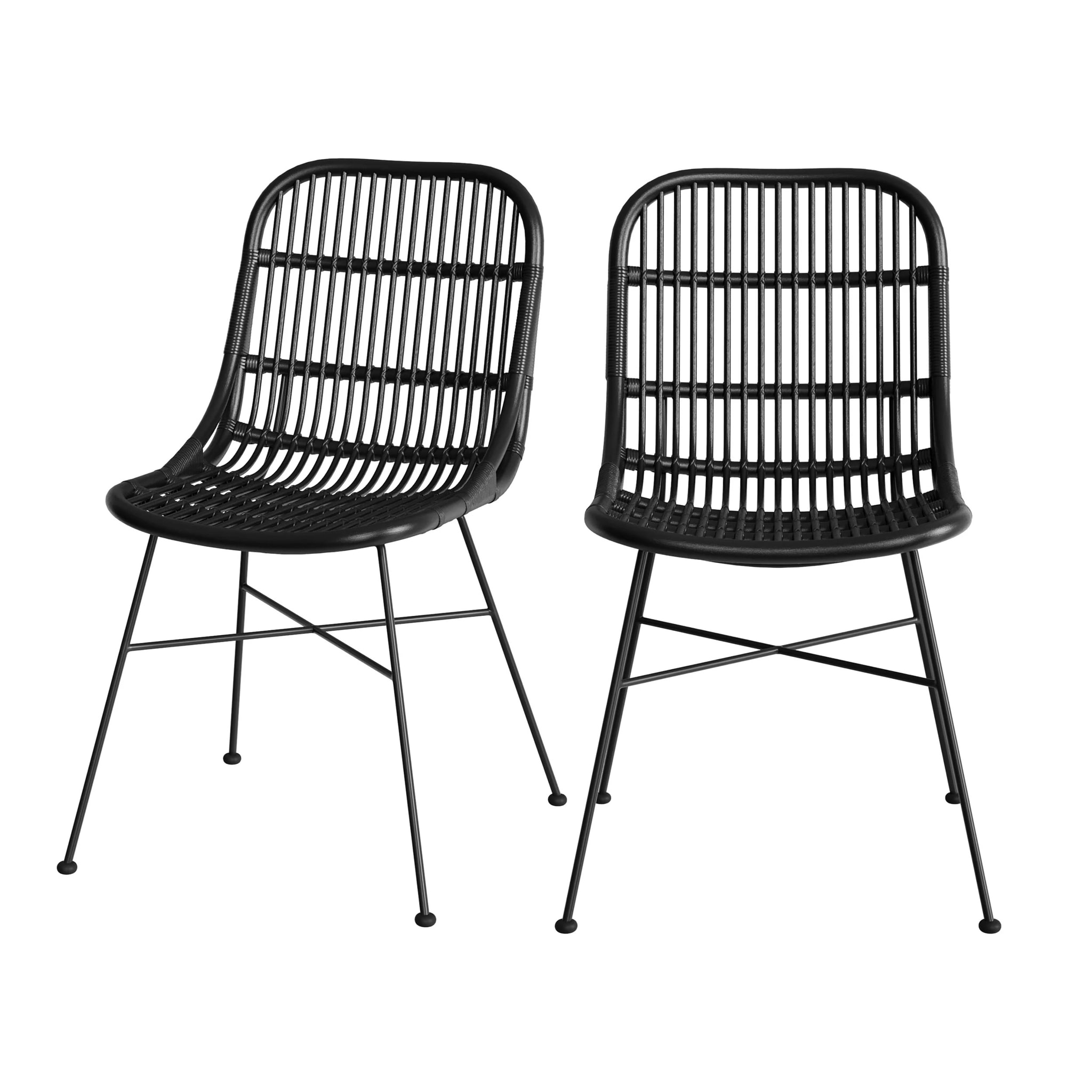 Lot de 2 chaises en rotin et pieds en métal noir - Moon