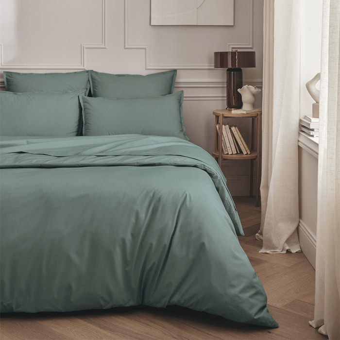 Drap plat uni en percale de coton, PREMIÈRE, Vert Agave