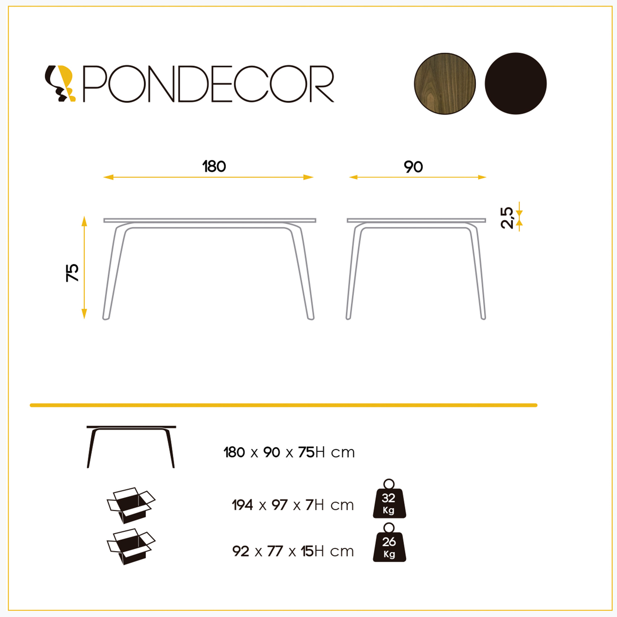 Mesa fija de comedor – Nogal y negro