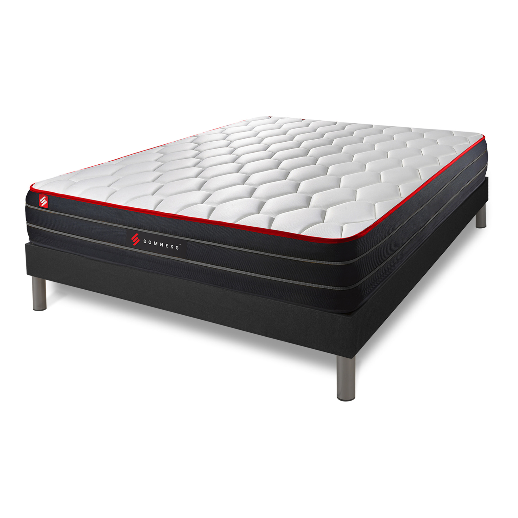 Ensemble matelas BOOST ressorts ensachés et mémoire de forme + sommier kit noir
