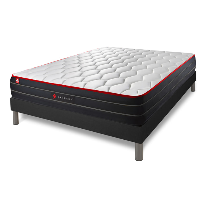 Ensemble matelas BOOST ressorts ensachés et mémoire de forme + sommier kit noir