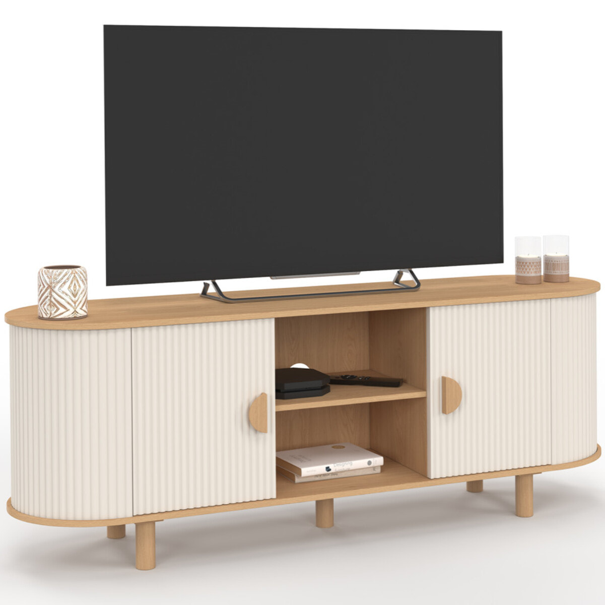 Meuble TV Kanel beige effet cannelé 140cm