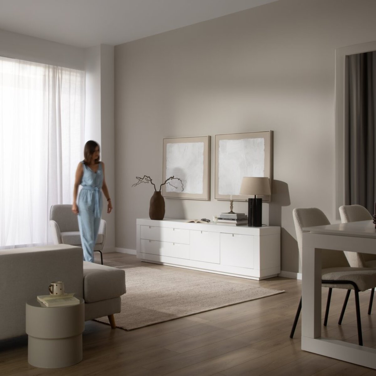 Meuble tv Sisal -bois massif et panneau de mdf-couleur laqué blanc mat 200 x 57 x 40 cm