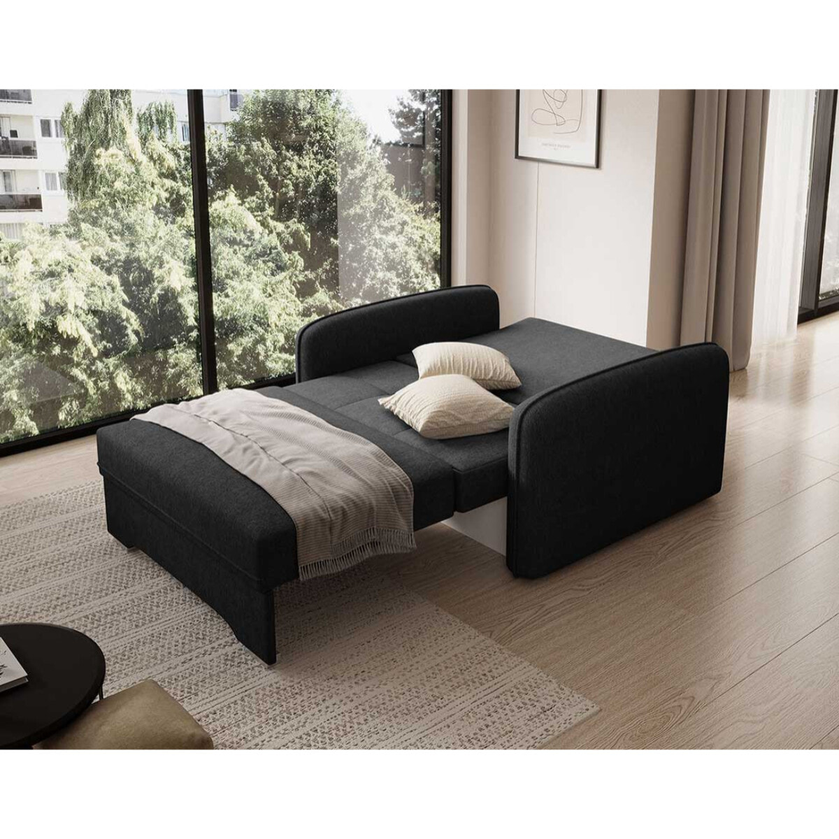 Michelle - fauteuil convertible avec coffre en velours - Noir