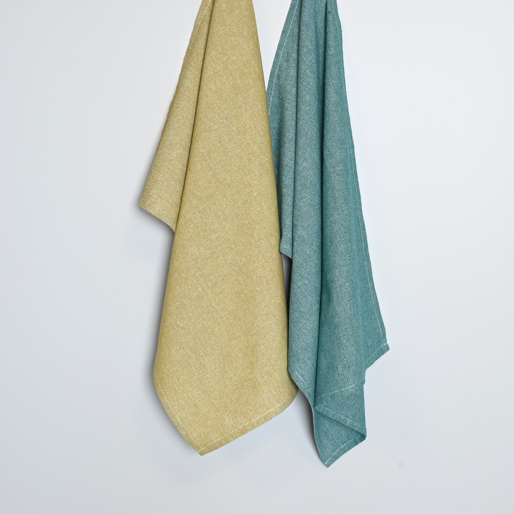 Torchon de cuisine en coton uni aspect tissé - Bleu