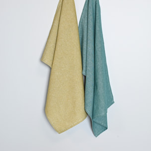 Torchon de cuisine en coton uni aspect tissé - Bleu