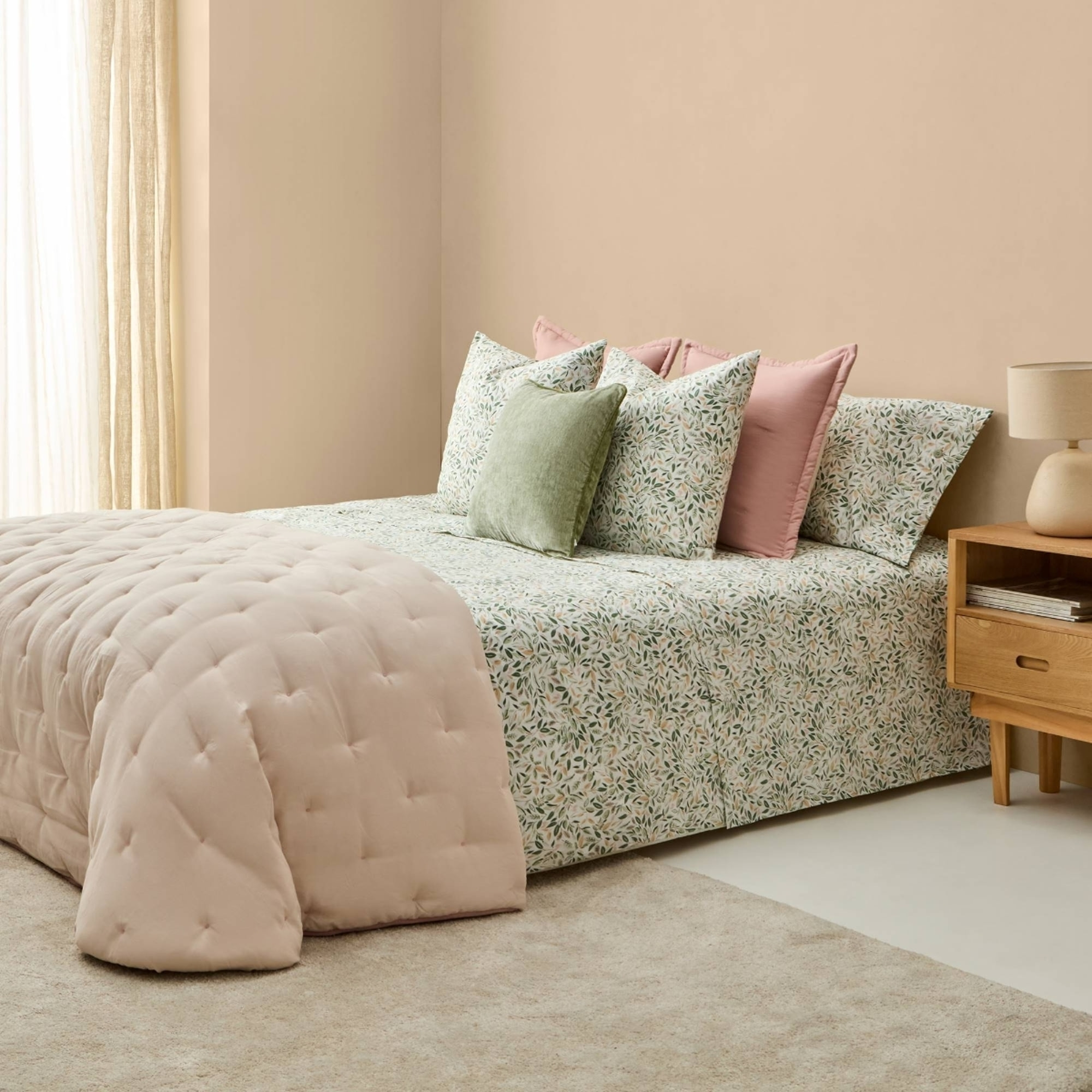 Funda nórdica hojas Pra color verde 100% Algodón percal