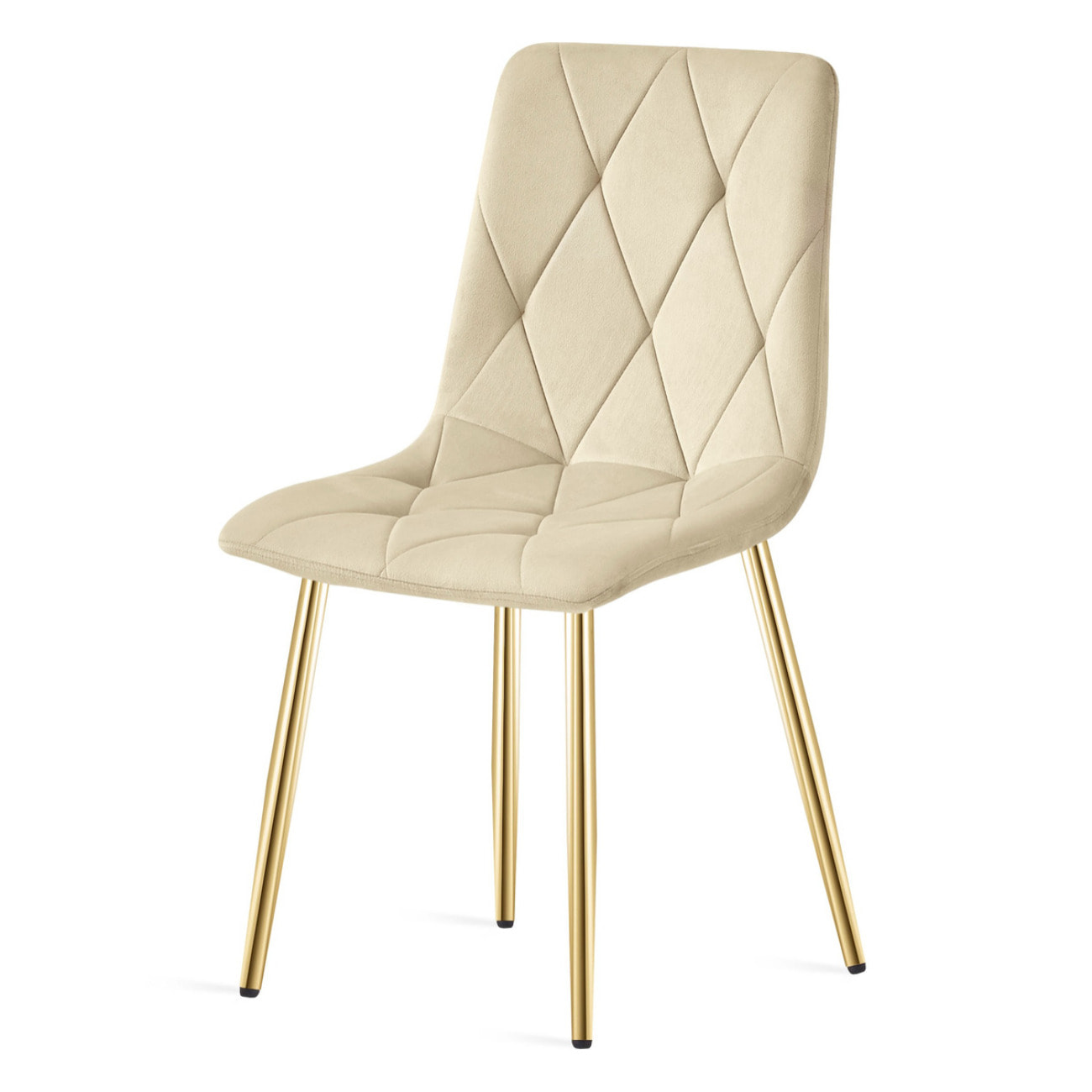 Set di 4 Sedie Libra in Velluto Beige e Gambe Oro
