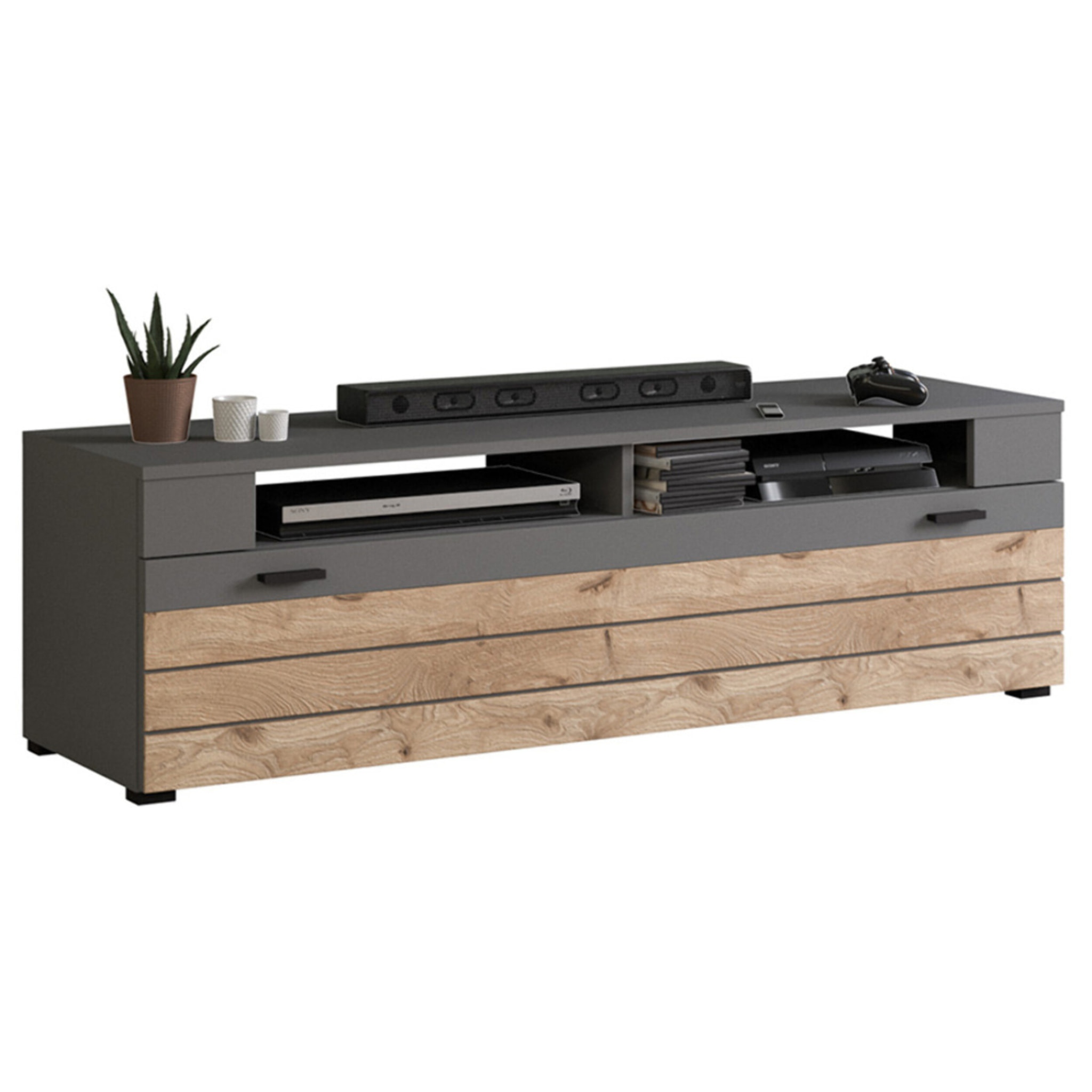Wexford - meuble tv - gris et effet bois - 1 porte - 140 cm - Bois / Gris