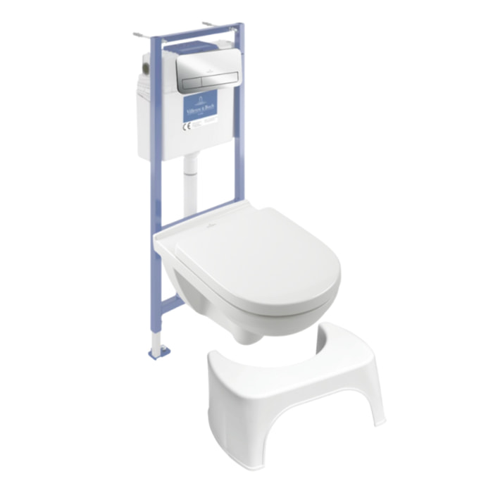 Pack WC sans bride O novo avec abattant frein de chute + bâti-support sol et mur Viconnect PRO + plaque Chromé   + Tabouret blanc