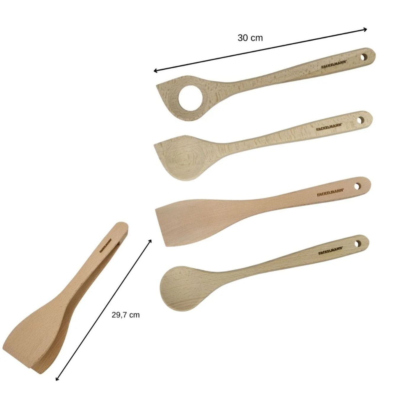 Ensemble de pince, spatule et cuillères en bois FSC Fackelmann Nature