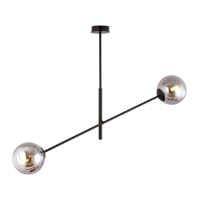 Lampada a sospensione Linear in acciaio nero e vetro grafite
