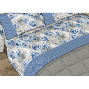 Completo Lenzuola 100% Cotone Sonia Azzurro