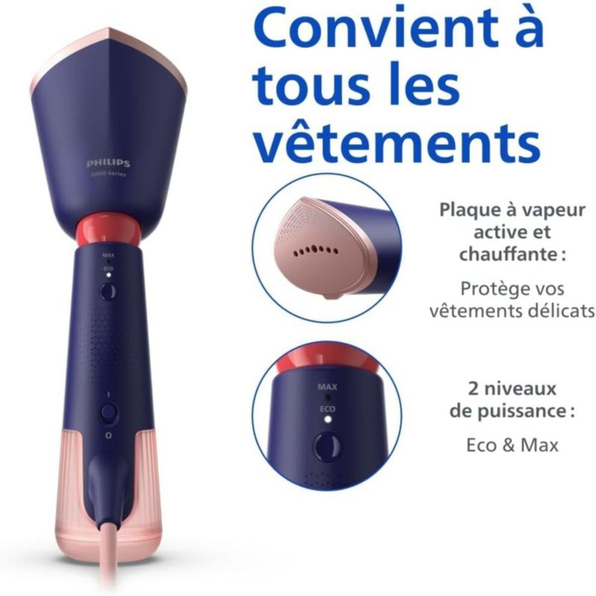 Défroisseur vapeur PHILIPS STH5030/20 Steamer Série 5000 Violet, 35 sec*, 1300W + 2 accessoires
