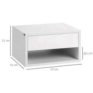 Lot de 2 chevets tables de nuit murales - tiroir coulissant, niche, plateau - dim. 37L x 32l x 21H cm - panneaux blanc