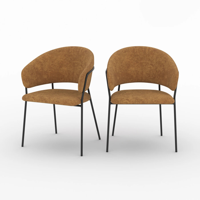 Lot de 2 chaises en tissu caramel et pieds en métal noir - Amaya