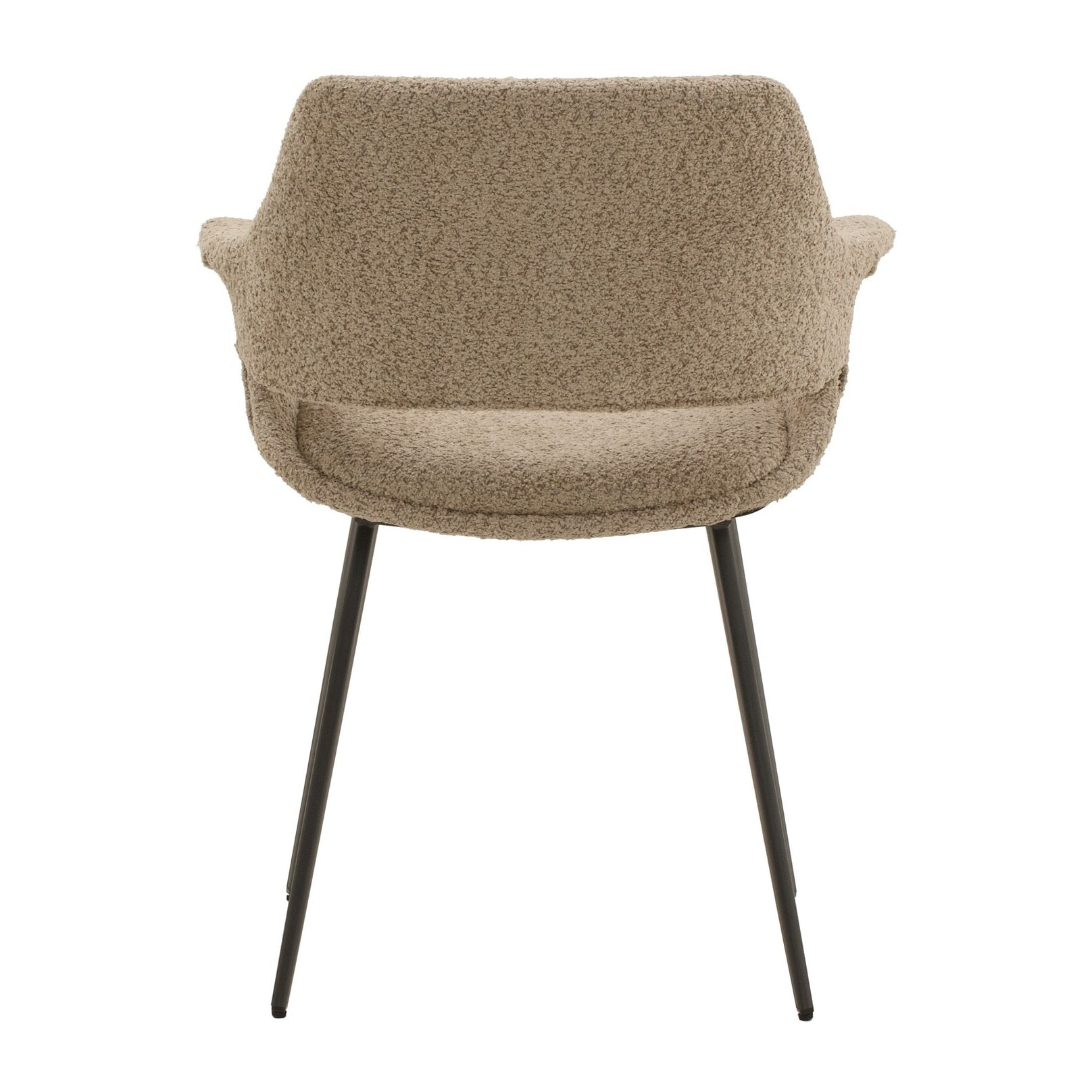 Set di 4 sedie EMBAJADORES in tessuto beige effetto bouclé e gambe in metallo nero, con braccioli