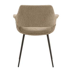 Set di 4 sedie EMBAJADORES in tessuto beige effetto bouclé e gambe in metallo nero, con braccioli