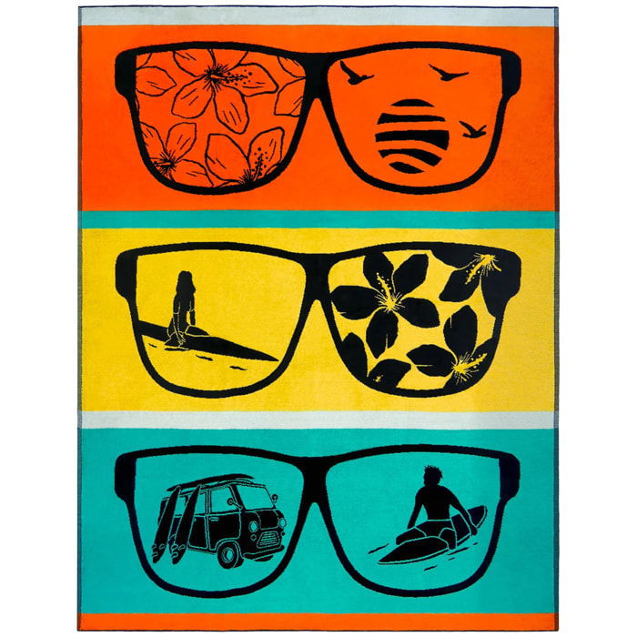 Serviette de plage éponge velours Jacquard - Mondrago - 140x180cm - 400g/m²