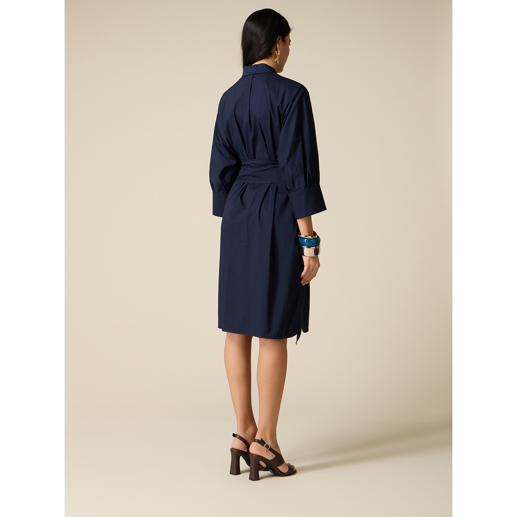 Oltre - Vestido de popelín con fajín - Azul