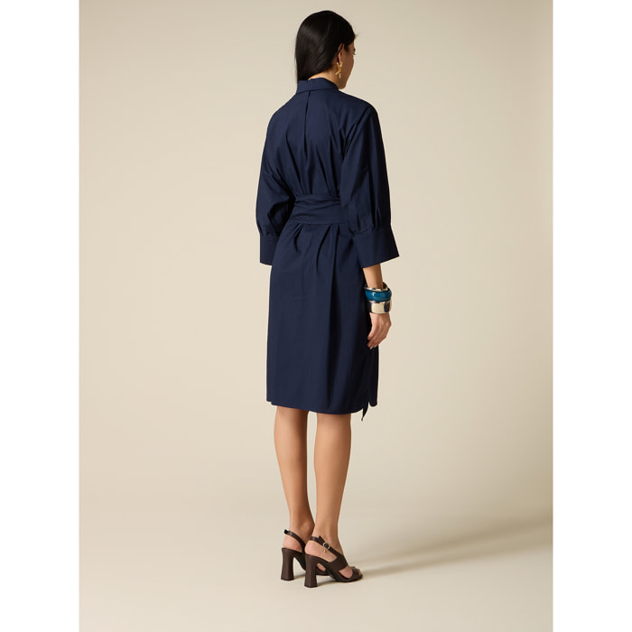 Oltre - Vestido de popelín con fajín - Azul