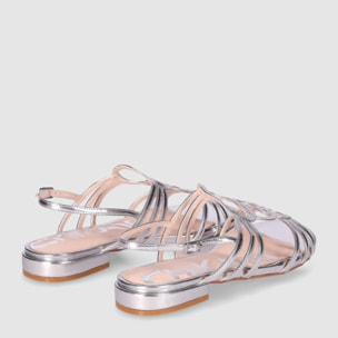 Sandalias de Piel Sintética - Plata - Tacón: 1 cm