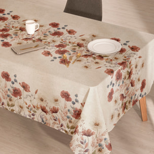 Nappe imprimée anti-tâches COQUELICOT NATUREL