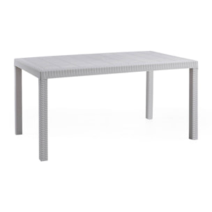 Tavolo da esterno Giove, Tavolo rettangolare da giardino, Tavolo da giardino multiuso effetto rattan, 100% Made in Italy, Cm 150x90h74, Bianco