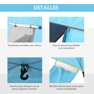 Tienda de Playa Plegable, Carpa de Playa Pop-up para 1-2 Personas con Protección UV, Impermeable, Bolsa de Transporte, para Parque, Camping, 220x173x120 cm, Azul Claro