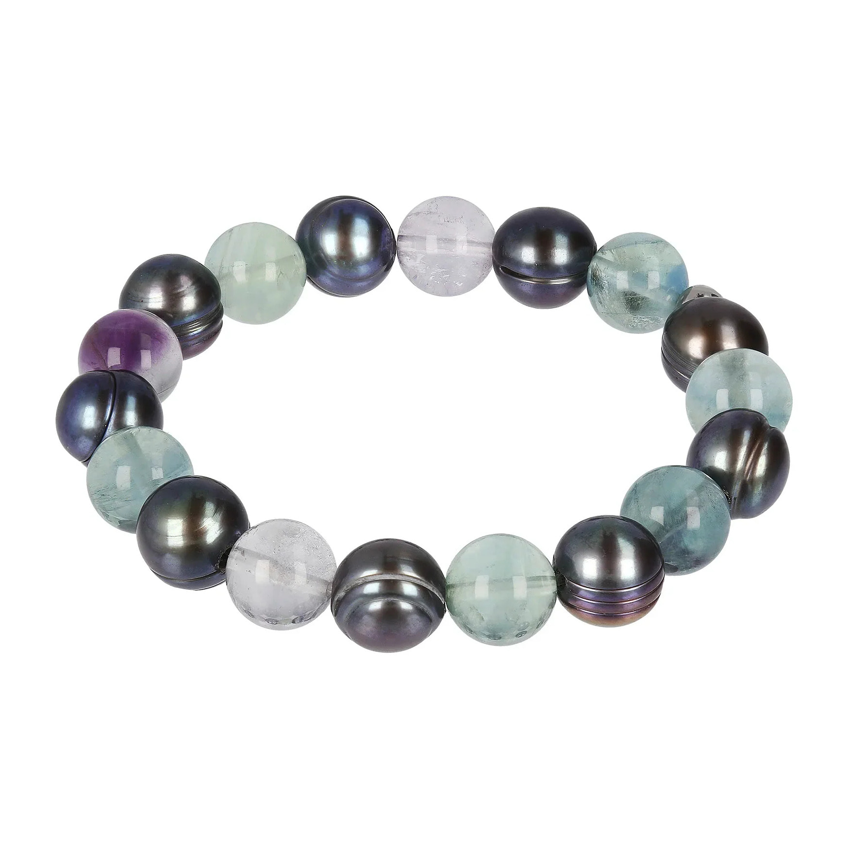 PERLAVIVA - Bracciale Elastico con Pietra di Luna e Perle d'Acqua Dolce Grigie Ø 9.5/10.5 mm