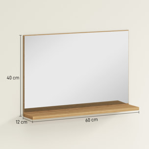 Espejo de Baño con Estante Abierto, Espejo de Pared, Estilo Moderno, para Entrada, Pasillo, 60x12x40 cm, Madera Natural