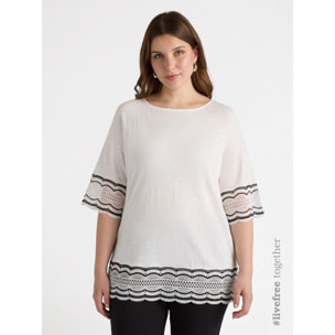 Fiorella Rubino - Camiseta con bordes de crochet - Blanco